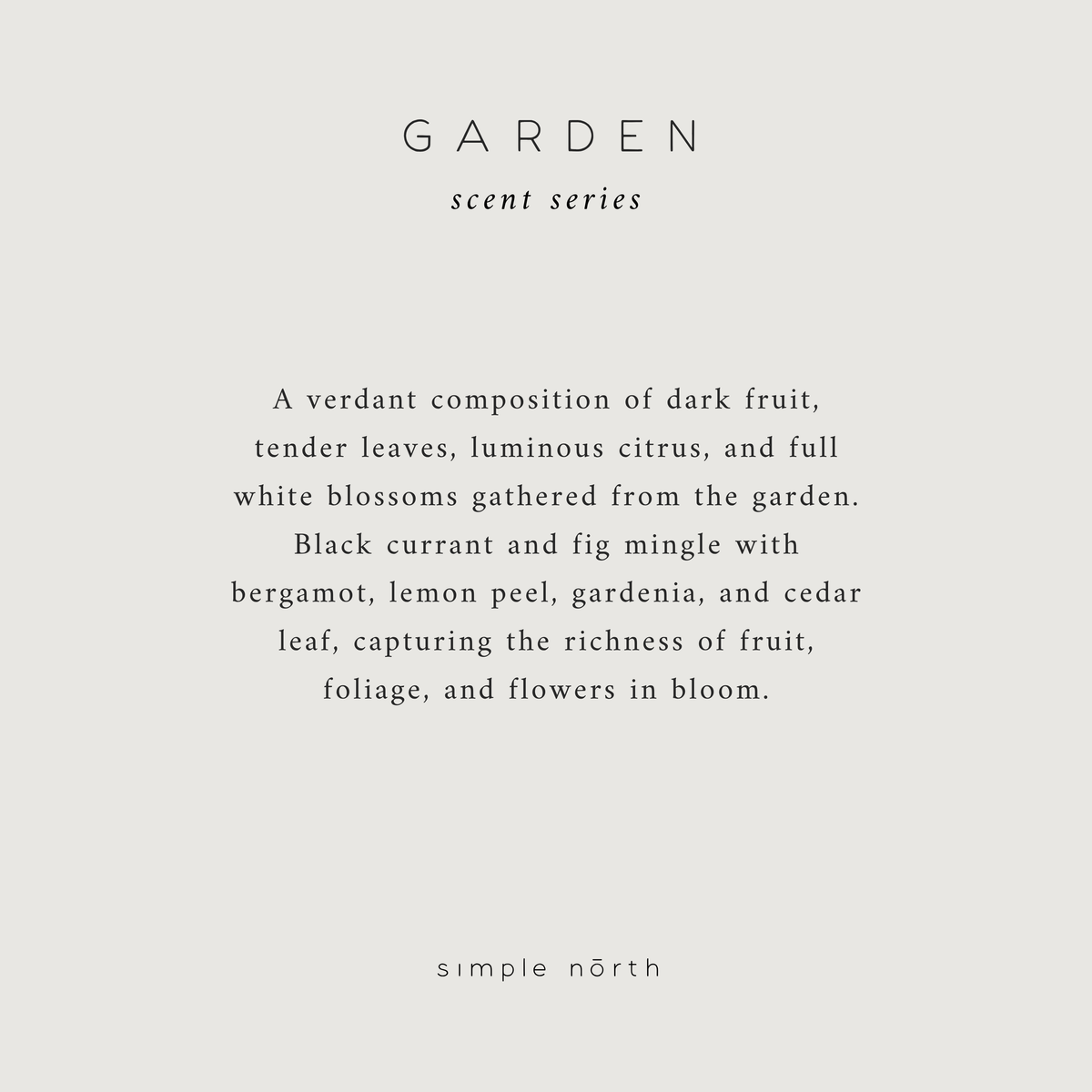 Garden Scent Series fragrance description card.